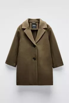 Пальто с текстурой из войлока ZARA, темно-оливковый