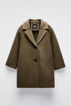 Пальто с текстурой из войлока ZARA, темно-оливковый