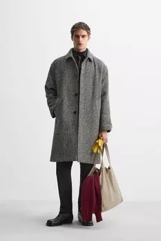 Пальто с текстурой на пуговицах ZARA, черный/белый