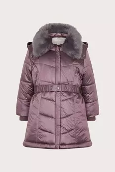 Пальто с воротником из искусственного меха с металлическим шевроном Monsoon, фиолетовый
