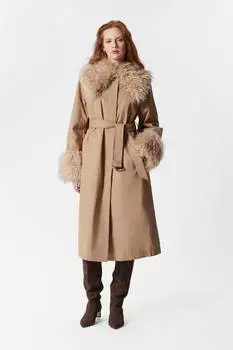Пальто с воротником из искусственного меха & Other Stories, бежевый