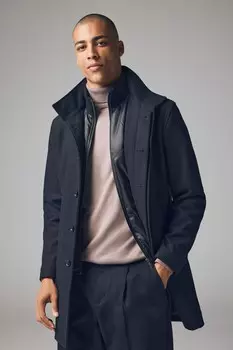 Пальто с воротником стойкой и шерстью Next, черный