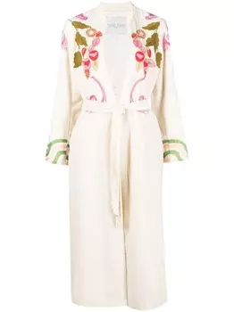 Пальто с вышивкой и поясом Forte Forte, бежевый