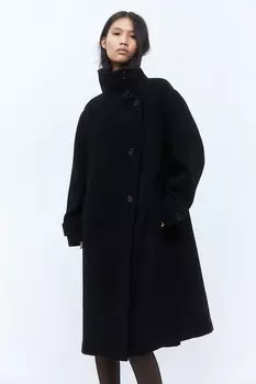 Пальто с высоким воротником H&M, черный