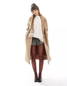 Пальто с заниженной линией плеч в цвете верблюжьей шерсти Vero Moda