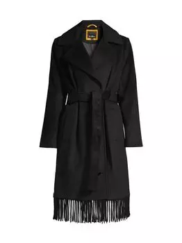Пальто с запахом и бахромой Sam Edelman, черный