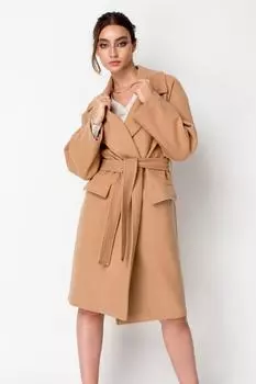 Пальто с запахом и воротником DOUBLE SECOND, бежевый