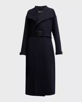 Пальто с запахом из натуральной шерсти с поясом Emporio Armani