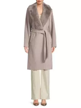 Пальто с запахом из смеси шерсти и овчины Sofia Cashmere, серый