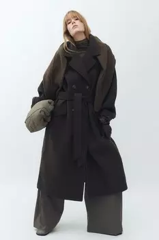 Пальто с завязывающимся поясом H&M, зеленый