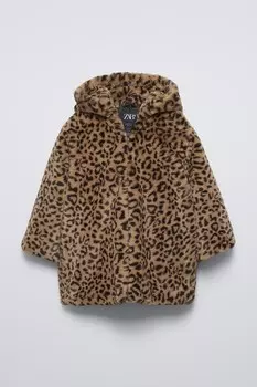 Пальто с животным принтом ZARA, цвет leopard