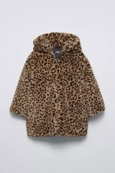 Пальто с животным принтом ZARA, цвет leopard