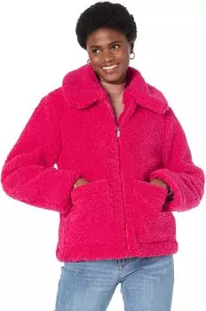 Пальто Sam Edelman Short Front Zip Teddy Coat with Patch Pockets, розовый