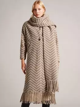 Пальто-шарф оверсайз из твиловой вязки Jilliya Ted Baker, коричневый кэмел