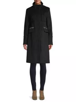 Пальто Шерстяное Karl Lagerfeld Paris с воротником - стойкой, черный