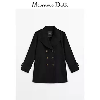 Пальто шерстяное Massimo Dutti средней длины, черный