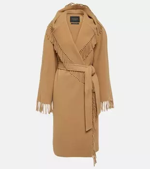 Пальто шерстяное с бахромой Balenciaga, цвет praline beige
