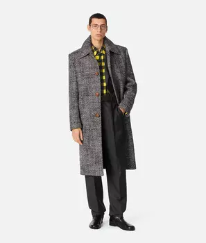 Пальто шерстяное с шевронным узором Bottega Veneta