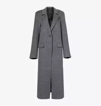 Пальто шерстяное стандартного кроя с заостренными лацканами и карманами-клапанами Toteme, серый