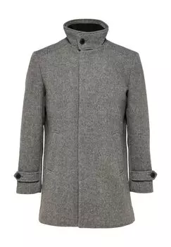 Пальто шерстяное, воротник стойка, на подкладке, мужское SELECTED, цвет Light Grey
