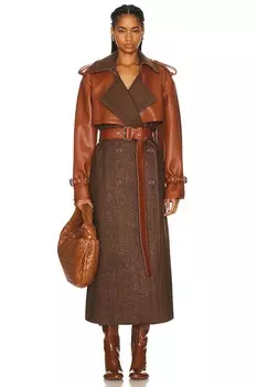 Пальто Simkhai Doni Faux Leather Combo Trench, цвет Beige Herringbone Multi