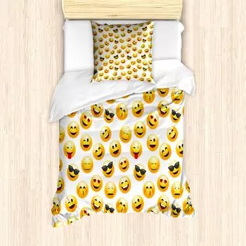Пальто-смайлик ABAKUHAUS, Smiling Faces Feelings Art, защита от клещей, подходит для аллергиков с наволочками, 135 см x 200 см — 80 x 80 см, желтый черный красный