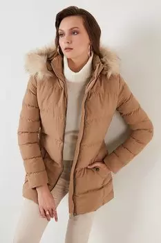 Пальто со съемным капюшоном и карманами со съемным воротником из перьев 497AKILA Lela