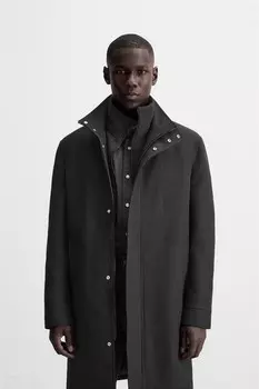Пальто со съемным воротником ZARA, серый
