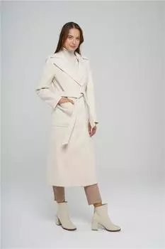 Пальто средней длины с карманом-сумкой и застежкой на кнопку Ecru 3842 Olcay, экрю