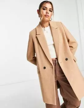 Пальто Stradivarius Double Breasted Wool, бежевый
