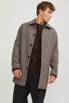 Пальто строгого кроя из смесовой шерсти Jack & Jones, коричневый