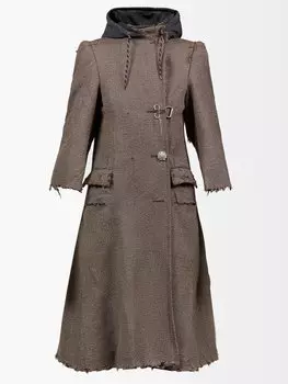 Пальто строгого кроя с капюшоном и узором "гусиные лапки" Balenciaga, коричневый
