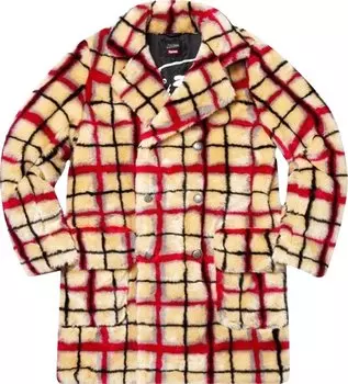 Пальто Supreme x Jean Paul Gaultier Double Breasted Plaid Faux Fur Coat 'White', белый