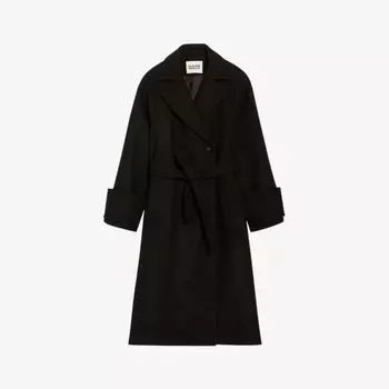 Пальто свободного кроя Gama из смесовой шерсти с поясом Claudie Pierlot, цвет noir / gris