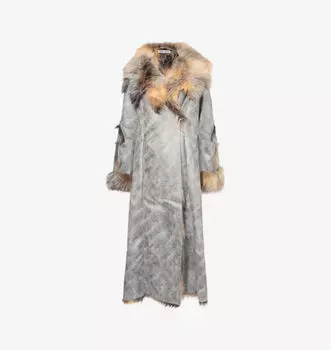 Пальто свободного кроя из искусственной кожи Alpha с отделкой из искусственного меха Jaded London, серый