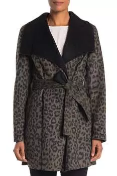 Пальто Tahari Ella Leopard Double Face Wool Wrap с поясом T Tahari