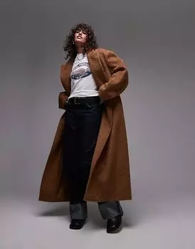 Пальто Topshop с начесом цвета верблюжьей шерсти на кнопках