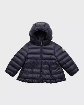 Пальто трапециевидного силуэта с рюшами Odile для девочек, размер 12M-3 Moncler, цвет 51-778 Navy