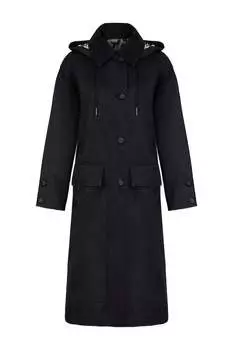 Пальто-тренч большого размера с капюшоном Nocturne, черный