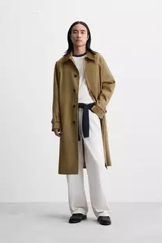 Пальто-тренч из твила оверсайз ZARA, светлый кэмел