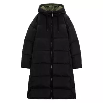 Пальто утепленное двустороннее Zara Faux leather, черный/зеленый