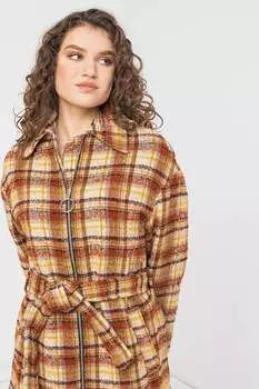 Пальто в клетку из шерсти и на молнии United Colors Of Benetton, коричневый