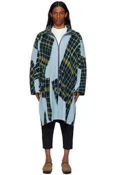 Пальто в сине-зеленую клетку с ветром HOMME PLISS ISSEY MIYAKE