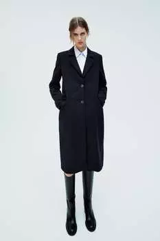 Пальто в тонкую полоску с подплечниками ZARA, темно-синий