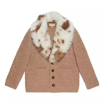 Пальто wool knit coat with shearling collar 'neutrals' Gucci, бежевый
