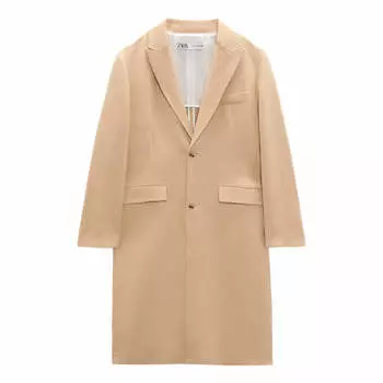 Пальто Zara Straight Fit With Pockets, песочный