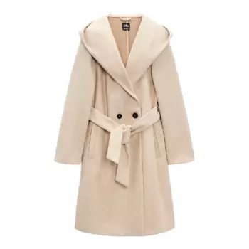 Пальто Zara With hood, бежевый