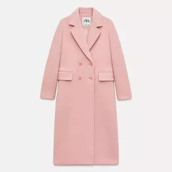Пальто Zara Zw Collection Double-breasted Wool-blend, розовый