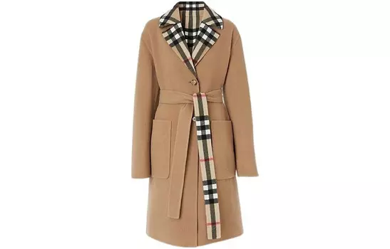 Пальто женское Burberry с клетчатой подкладкой, хаки