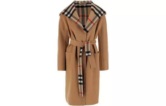 Пальто женское Burberry с клеточным принтом, хаки